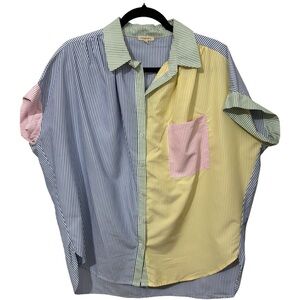 JODIFL Multicolor Stripe Button-Down Shirt - Blue, Yellow, Pink, Green